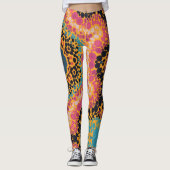 Dot Mandala Roze Blauw Zwart en Geel Leggings (Voorkant)