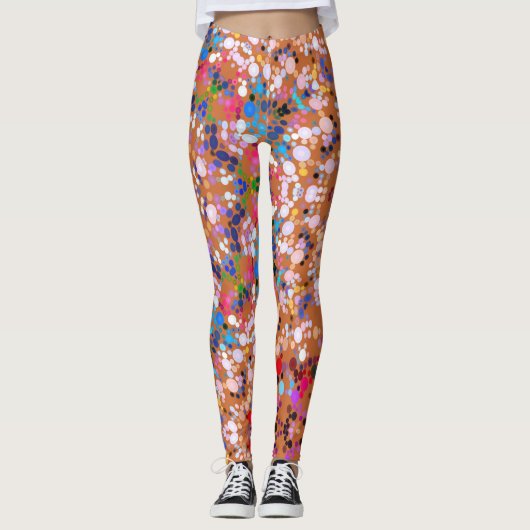 Dot Mandala Sinaasappel Blauw Roze en Wit Leggings (Voorkant)