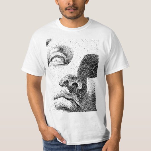 Dot Matrix Kunst: Klassiek Marmeren Gezicht T-shirt (Voorkant)