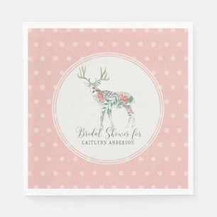Dot Pattern Boho Floral Deer Antlers Roze Rozen Servet