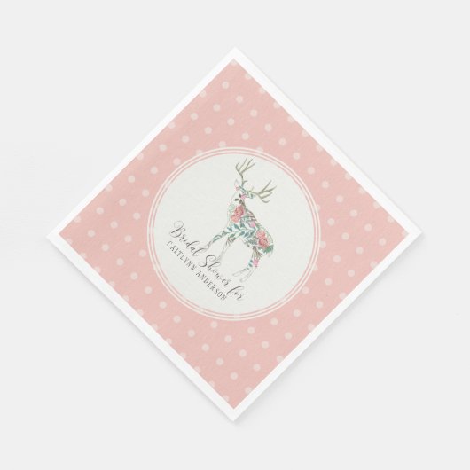 Dot Pattern Boho Floral Deer Antlers Roze Rozen Servet (Hoek)