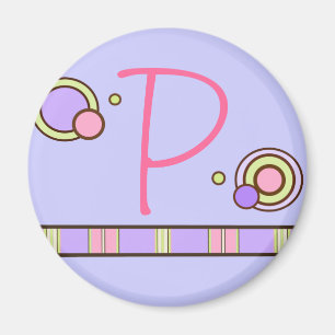 Dot & Stripes Monogrammed Magnet - paars
