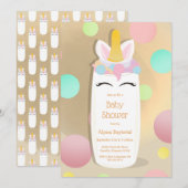 Dot Unicorn Baby fles | Uitnodiging tot Baby showe (Voorkant / Achterkant)