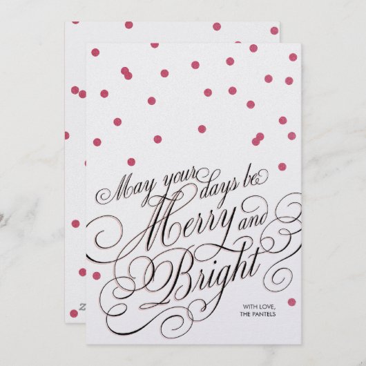 Dots Red Script Holiday Card Feestdagenkaart (Voorkant / Achterkant)