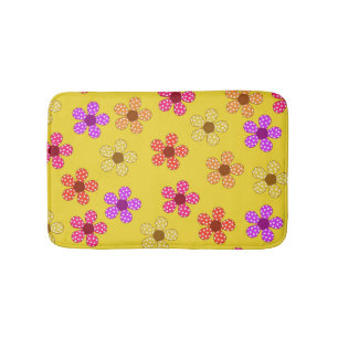 Dotted Flowers on Yellow Bath Mat