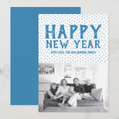 Dotted Happy New Year-fotokaart | Blauw Feestdagenkaart (Voorkant / Achterkant)