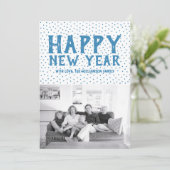 Dotted Happy New Year-fotokaart | Blauw Feestdagenkaart (Staand voorkant)