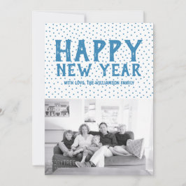 Dotted Happy New Year-fotokaart | Blauw Feestdagenkaart