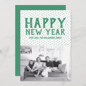 Dotted Happy New Year-fotokaart | Groen Feestdagenkaart (Voorkant / Achterkant)