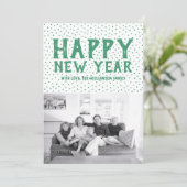 Dotted Happy New Year-fotokaart | Groen Feestdagenkaart (Staand voorkant)