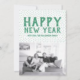 Dotted Happy New Year-fotokaart | Groen Feestdagenkaart