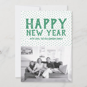 Dotted Happy New Year-fotokaart Groen Feestdagenkaart