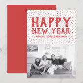 Dotted Happy New Year-fotokaart | Rood Feestdagenkaart (Voorkant / Achterkant)