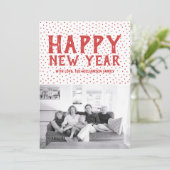 Dotted Happy New Year-fotokaart | Rood Feestdagenkaart (Staand voorkant)