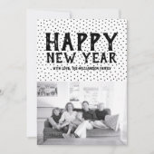 Dotted Happy New Year-fotokaart | Zwart Feestdagenkaart (Voorkant)