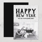 Dotted Happy New Year-fotokaart | Zwart Feestdagenkaart (Voorkant / Achterkant)