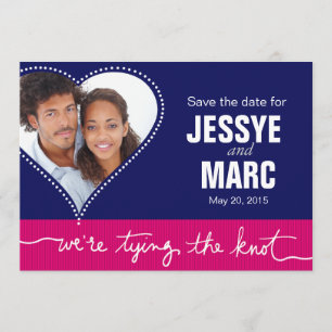 Dotted Heart Photo Bewaar de datum marineblauw fus Save The Date