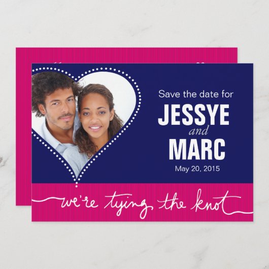 Dotted Heart Photo Bewaar de datum marineblauw fus Save The Date (Voorkant / Achterkant)