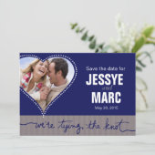 Dotted Heart Photo Save the Date marinegrijs (Staand voorkant)