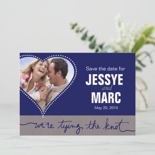 Dotted Heart Photo Save the Date marinegrijs (Staand voorkant)