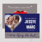 Dotted Heart Photo Save the Date marinegrijs (Voorkant / Achterkant)