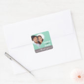 Dotted Heart Photo Thank You mint grey Vierkante Sticker (Envelop)