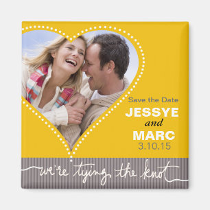 Dotted Heart Save the Date geel grijs Magneet