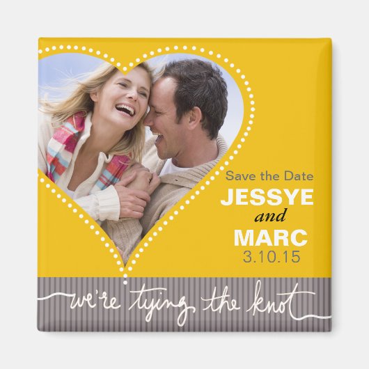 Dotted Heart Save the Date geel grijs Magneet (Voorkant)