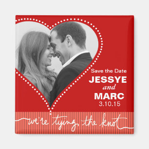 Dotted Heart Save the Date rood koraal Magneet