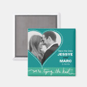 Dotted Heart Save the Date turquoise Magneet (Voorkant / Achterkant)