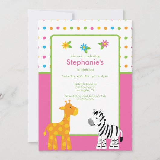 Dotted Oerwoud Animals Birthday Party Invitation Kaart (Voorkant)