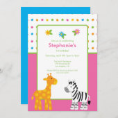 Dotted Oerwoud Animals Birthday Party Invitation Kaart (Voorkant / Achterkant)