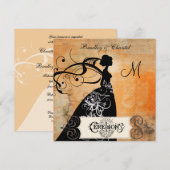 Dotted Oranje Sherbet Silhouette Bride Uitnodiging (Voorkant / Achterkant)