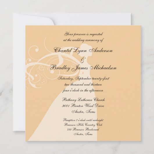 Dotted Oranje Sherbet Silhouette Bride Uitnodiging (Achterkant)