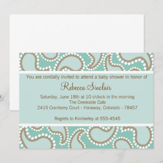 Dotted Paisley Invitation Kaart (Voorkant / Achterkant)