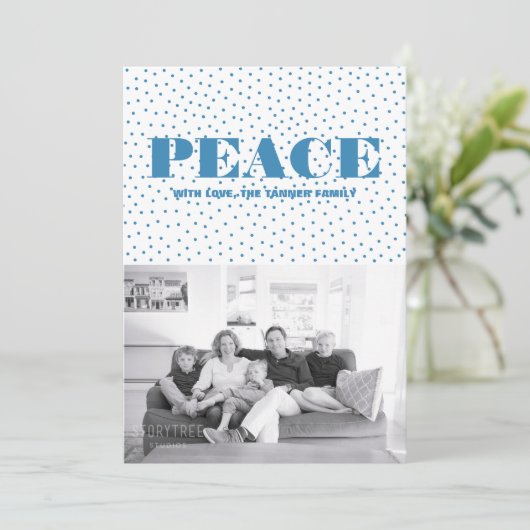 Dotted Peace Holiday-fotokaart | Blauw Feestdagenkaart (Staand voorkant)