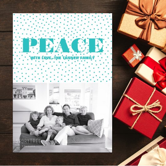 Dotted Peace Holiday-fotokaart | Turquoise Feestdagenkaart