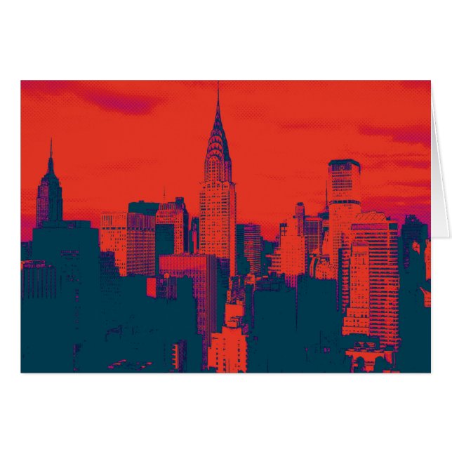 Dotted Red Retro Style Pop Art New York City (Voorkant Horizontaal)