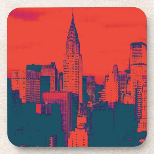Dotted Red Retro Style Pop Art New York City Bier Onderzetter (Voorkant)