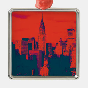 Dotted Red Retro Style Pop Art New York City Metalen Ornament