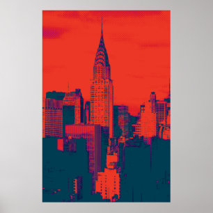 Dotted Red Retro Style Pop Art New York City Poster