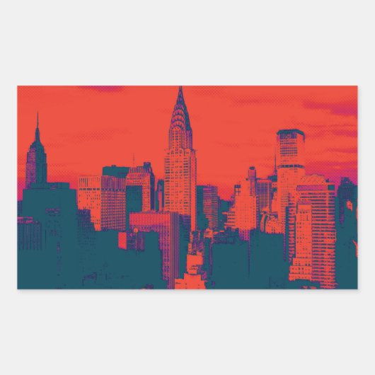 Dotted Red Retro Style Pop Art New York City Rechthoekige Sticker (Voorkant)
