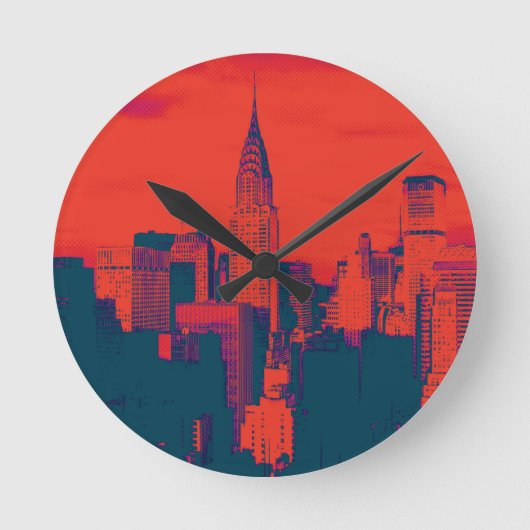 Dotted Red Retro Style Pop Art New York City Ronde Klok (Voorkant)