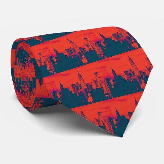 Dotted Red Retro Style Pop Art New York City Stropdas (Opgerold)