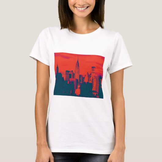 Dotted Red Retro Style Pop Art New York City T-shirt (Voorkant)