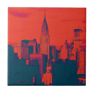 Dotted Red Retro Style Pop Art New York City Tegeltje
