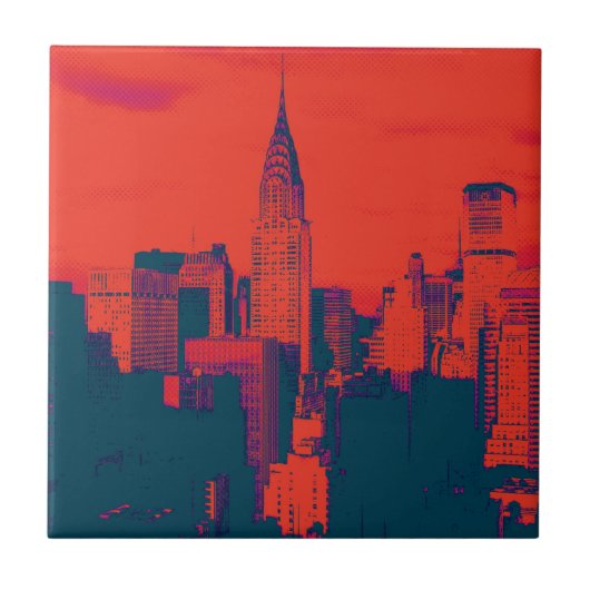 Dotted Red Retro Style Pop Art New York City Tegeltje (Voorkant)