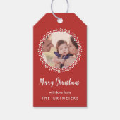 Dotted Wreath Holiday Photo Gift Labels Cadeaulabel (Voorkant)