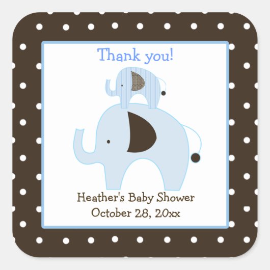 Dottie Elephant (blauw) Square Favor Stickers (Voorkant)