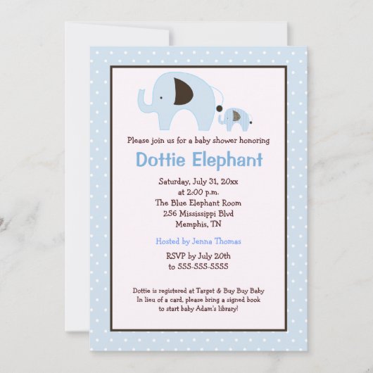 Dottie Elephant (Light Blue)-Baby shower Kaart (Voorkant)